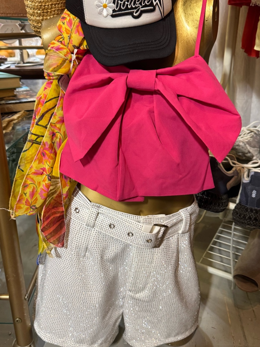 Bow-Front Pink Crop Top with Spaghetti Straps - Women